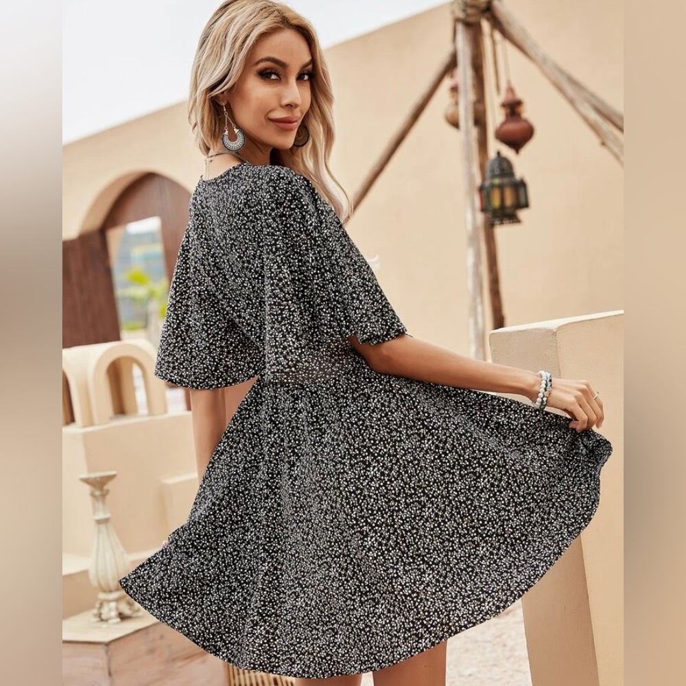 SHEIN | Confetti Print Butterfly Sleeve Dress